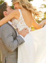 Boho Garden Lace Wedding Dresses Open Back-Dbrbridal