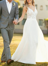 Boho Garden Lace Wedding Dresses Open Back-Dbrbridal