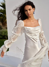 Boho Garden Long Sleeves Sheath Fitted Cowl Neck Slit Wedding Dresses-Dbrbridal