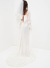 Boho Garden Long Sleeves Sheath Fitted Cowl Neck Slit Wedding Dresses-Dbrbridal