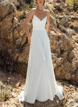 Boho Garden Long Sleeves Sweep Train Chiffon Wedding Dresses Lace-Dbrbridal