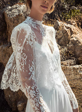 Boho Garden Long Sleeves Sweep Train Chiffon Wedding Dresses Lace-Dbrbridal