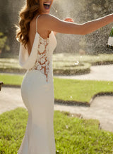 Boho Garden Mermaid Fitted V-Neck Sleeveless Court Train Wedding Dresses Lace-Dbrbridal