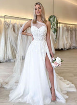 Boho Garden One Shoulder Lace Tulle Wedding Dresses Featuring Sequins-Dbrbridal