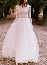 Boho Garden Summer Beach Lace Open Back Chic A-line Wedding Dresses Long Sleeves-Dbrbridal