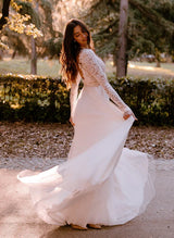 Boho Garden Summer Beach Lace Open Back Chic A-line Wedding Dresses Long Sleeves-Dbrbridal