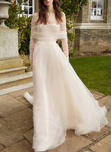 Boho Garden Summer Beach Tulle Chic A-line Slit Wedding Dresses-Dbrbridal