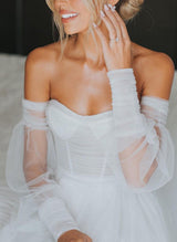 Boho Garden Summer Beach Tulle Chic A-line Slit Wedding Dresses-Dbrbridal