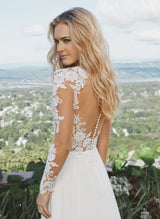 Boho Garden Wedding Dresses Long Sleeves Lace Chiffon Sweep Train-Dbrbridal