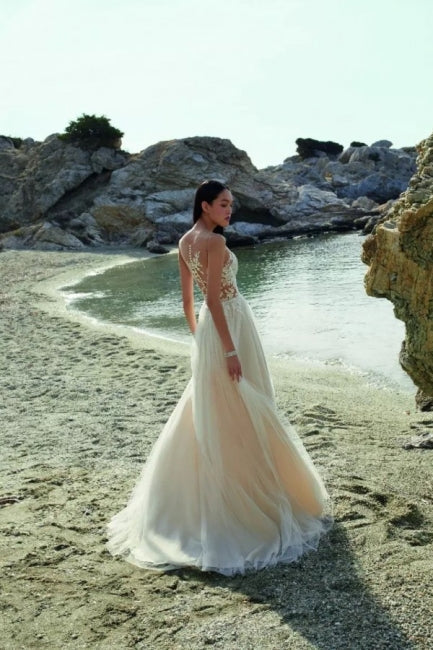 Boho Long A-line Tulle Sleeveless Wedding Dresses With Lace – Dbrbridal