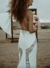 Boho Summer Beach Sleeveless Sweep Train Lace Wedding Dresses-Dbrbridal