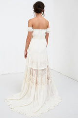 Boho Wedding Dress Lace Off The Shoulder A-line Long Lace Bridal Gown-Dbrbridal