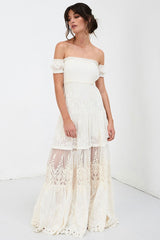 Boho Wedding Dress Lace Off The Shoulder A-line Long Lace Bridal Gown-Dbrbridal