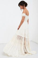 Boho Wedding Dress Lace Off The Shoulder A-line Long Lace Bridal Gown-Dbrbridal