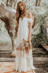 Boho Wedding Dress Lace Off The Shoulder A-line Long Lace Bridal Gown-Dbrbridal