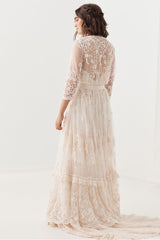 Boho Wedding Dress Suit Chic V-Neck Long Lace Multilayer Bridal Gown Dress And Outfit-Dbrbridal