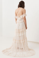 Boho Wedding Dress Suit Chic V-Neck Long Lace Multilayer Bridal Gown Dress And Outfit-Dbrbridal