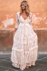 Boho Wedding Dress Suit Chic V-Neck Long Lace Multilayer Bridal Gown Dress And Outfit-Dbrbridal