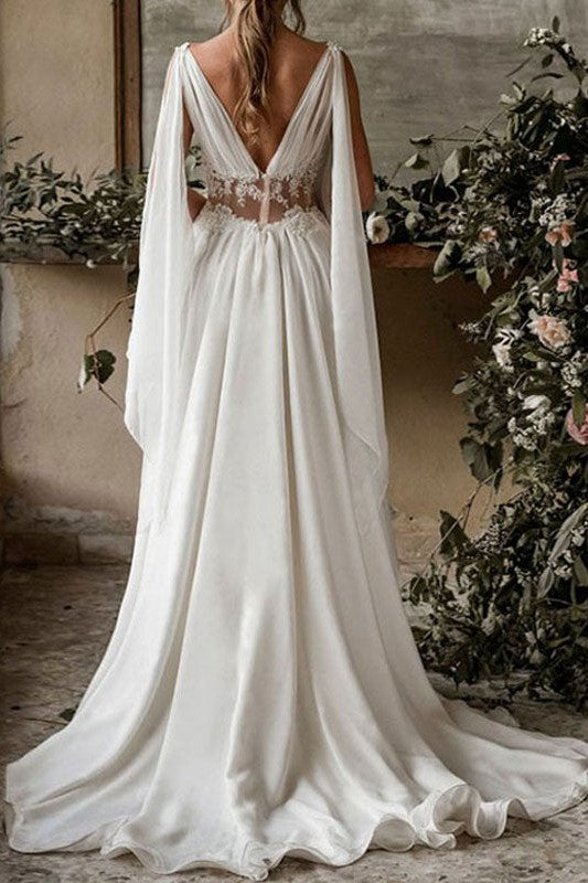 Boho Wedding Dresses Chiffon V-Neck High Waist Roman Drapery Sleeve Bridal Gown Dbrbridal Boho Wedding Dresses Chiffon V-Neck High Waist Roman Drapery Sleeve Bridal Gown Dbrbridal