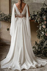 Boho Wedding Dresses Chiffon Chic V-Neck High Waist Roman Drapery Sleeve Bridal Gown-Dbrbridal