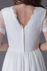 Boho Wedding Dresses Lace Chiffon Patchwork Ivory Short Sleeve Gypsy Maxi Beach Bridal Gowns Exclusive-Dbrbridal