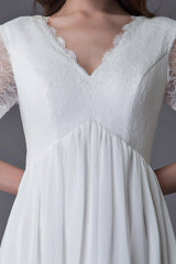 Boho Wedding Dresses Lace Chiffon Patchwork Ivory Short Sleeve Gypsy Maxi Beach Bridal Gowns Exclusive-Dbrbridal