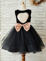 Bows Sleeveless Jewel Neck Black Formal Kids Party Dresses-Dbrbridal