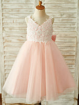 Bows Sleeveless V-Neck Dark Navy Kids Party Dresses-Dbrbridal