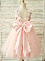 Bows Sleeveless V-Neck Dark Navy Kids Party Dresses-Dbrbridal