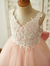 Bows Sleeveless V-Neck Dark Navy Kids Party Dresses-Dbrbridal