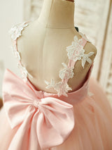 Bows Sleeveless V-Neck Dark Navy Kids Party Dresses-Dbrbridal