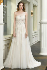 Bridal Dress One Shoulder Sleeveless Buttons Bridal Gowns With Train-Dbrbridal