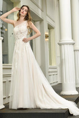 Bridal Dress One Shoulder Sleeveless Buttons Bridal Gowns With Train-Dbrbridal
