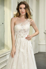 Bridal Dress One Shoulder Sleeveless Buttons Bridal Gowns With Train-Dbrbridal