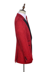 Bright Red Jacquard Peak Lapel with Black Silk Amazing Mens Suits-Dbrbridal