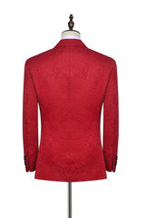 Bright Red Jacquard Peak Lapel with Black Silk Amazing Mens Suits-Dbrbridal