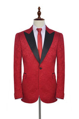 Bright Red Jacquard Peak Lapel with Black Silk Amazing Mens Suits-Dbrbridal