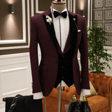 Burgundy 3-pieces Peaked Lapel Slim Fit Men's Prom Suits-Dbrbridal