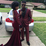 Burgundy Black Shawl One Button Slim Fit Prom Party Men Suit-Dbrbridal