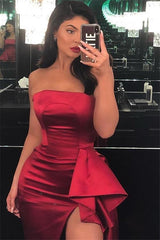 Burgundy Evening Gowns Bateau Sleeveless Side Split Mermaid Long Prom Dresses-Dbrbridal