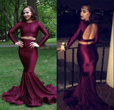 Burgundy Evening Gowns Designer Two Pieces prom dress Long mermaid evening gowns-Dbrbridal