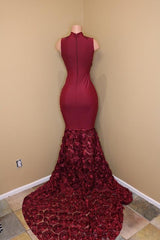 Burgundy Evening Gowns mermaid prom dress, long evening gowns-Dbrbridal