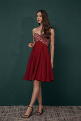 Burgundy Evening Gowns Sweetheart Gorgeous Beadings Chiffon Homecoming Dress-Dbrbridal
