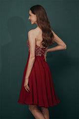 Burgundy Evening Gowns Sweetheart Gorgeous Beadings Chiffon Homecoming Dress-Dbrbridal