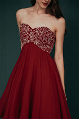 Burgundy Evening Gowns Sweetheart Gorgeous Beadings Chiffon Homecoming Dress-Dbrbridal