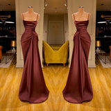 Burgundy Mermaid Ruffles Prom Dress Long Spaghetti-Straps-Dbrbridal