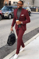 Burgundy One Button Men's Suit Slim Fit Formal Business Suit-Dbrbridal