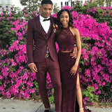 Burgundy Shawl Lapel Men Prom Outfits-Dbrbridal