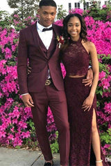 Burgundy Shawl Lapel Men Prom Outfits-Dbrbridal