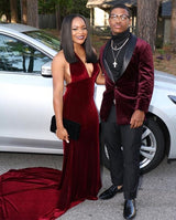 Burgundy Velvet Shawl Lapel Men's Prom Suits-Dbrbridal